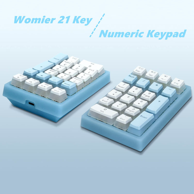  [AUSTRALIA] - Number Pad, Womier WK21 Mechanical USB Wired Numeric Keypad with RGB Backlight and Pudding Keycaps for Laptop Desktop Computer PC(Bule, Red Switches) Bule, Red Switches