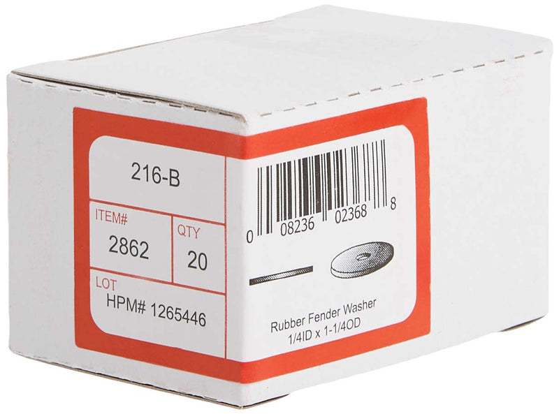  [AUSTRALIA] - The Hillman Group 2862 1/4-Inch Neoprene Fender Washer, 20-Pack , Black , 1/4" x 1-1/4" x 1/16"
