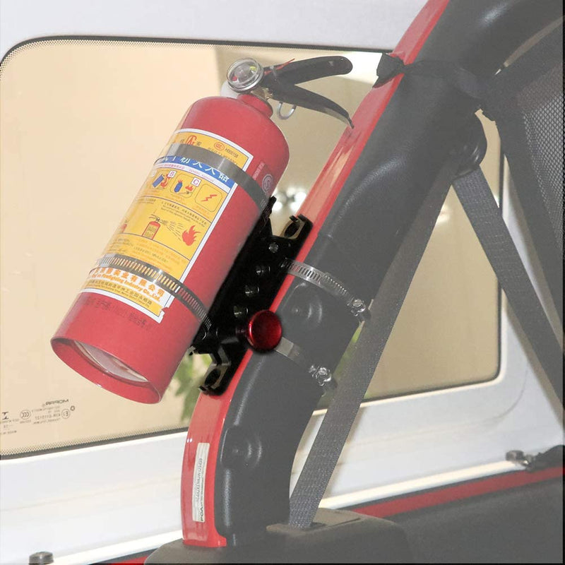  [AUSTRALIA] - Bestaoo Adjustable Roll Bar Fire Extinguisher Mount Holder for Jeep Wrangler TJ JK JKU JL UTV Polaris RZR Ranger Camper Van, Aluminum, Quick Release