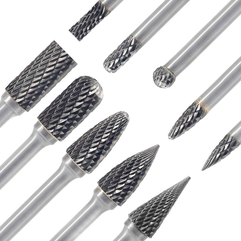  [AUSTRALIA] - Carbide Burrs Sets 10 Pieces JESTUOUS 1/4 Inch Shank Diameter 5pcs 1/2 Head Diameter 5pcs 1/4 Head Diameter for Die Grinder Bits Grinding Cutting Porting