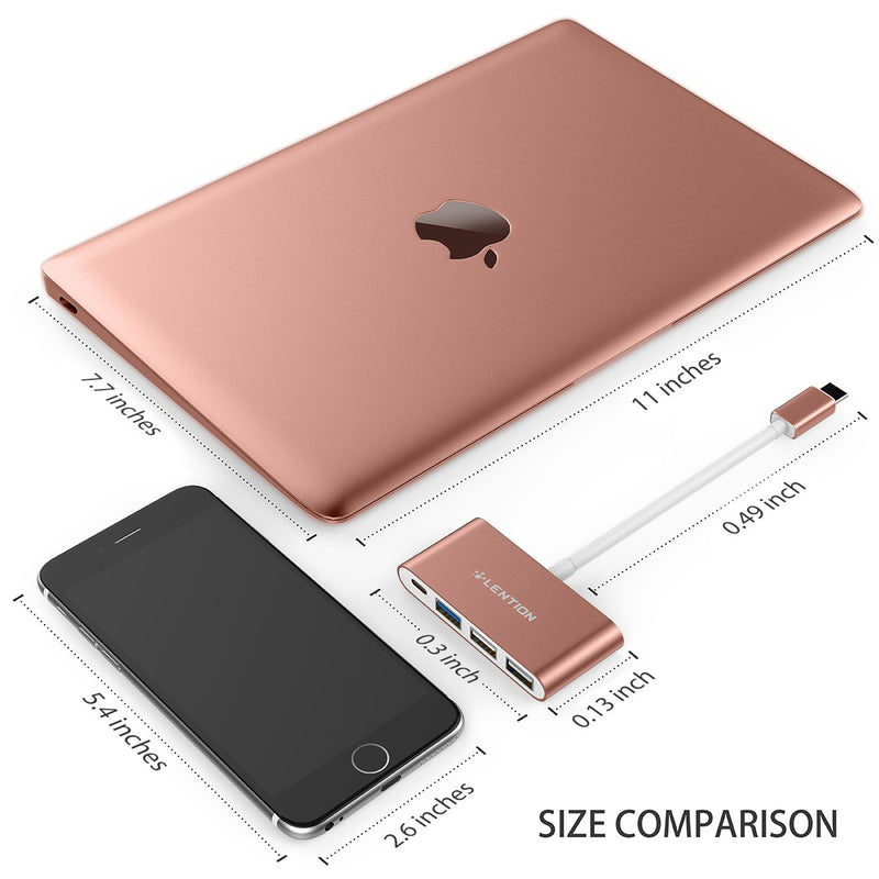  [AUSTRALIA] - LENTION 4-in-1 USB-C Hub with Type C, USB 3.0, USB 2.0 Compatible 2020-2016 MacBook Pro 13/15/16, New Mac Air/Surface, ChromeBook, More, Multiport Charging & Connecting Adapter (CB-C13, Rose Gold)
