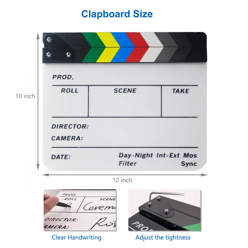  [AUSTRALIA] - ANTEEKE Movie Clapper Board Acrylic Film Clapboard Film Movie Cut Action Board Set with Colorful Clapper Bar- 10x12inch for Clapboard Decoration and Film Props Black