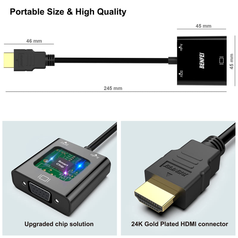  [AUSTRALIA] - BENFEI HDMI to VGA,Gold-Plated HDMI to VGA Adapter (Male to Female) With 3.5mm Audio Compatible for Computer, Desktop, Laptop, PC, Monitor, Projector, HDTV, Raspberry Pi, Roku, Xbox, PS4, Mac Mini 1 PACK