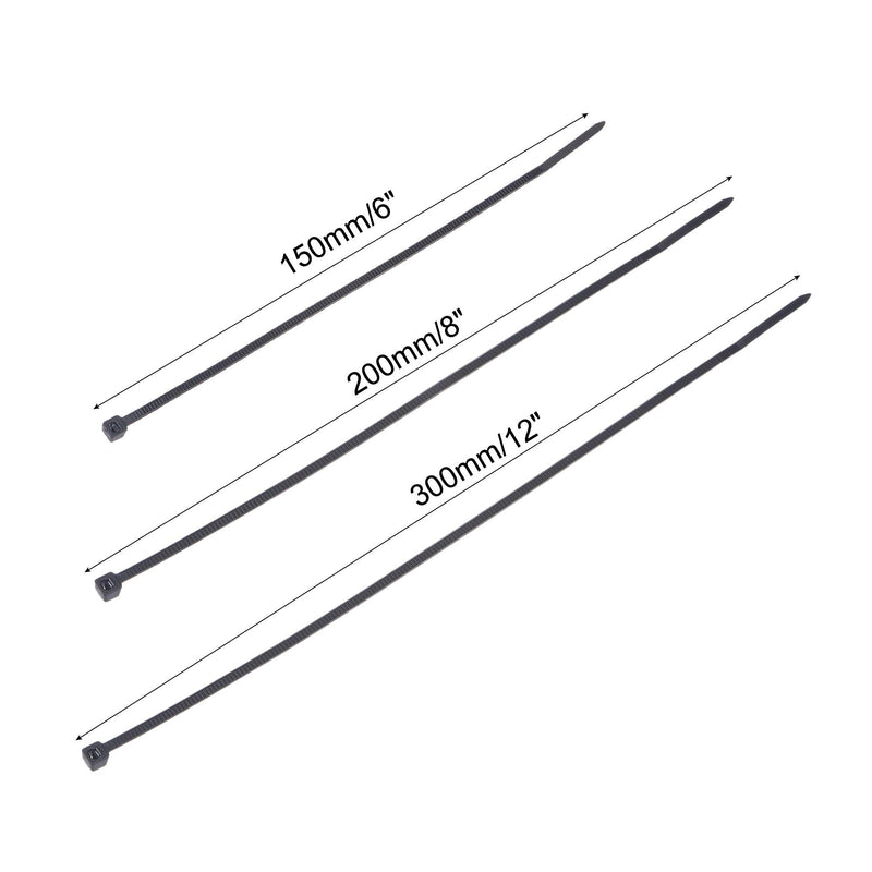  [AUSTRALIA] - uxcell Nylon Cable Ties 6" 8" 12" Length 0.1" Width Self-Locking Zip Tie Black White 500pcs