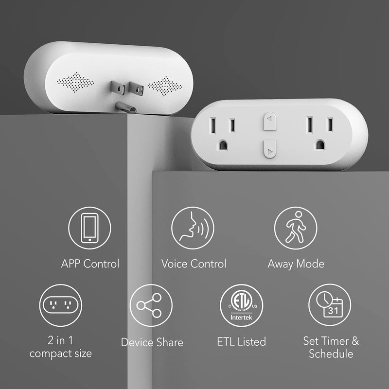  [AUSTRALIA] - HBN Smart Plug 15A, WiFi&Bluetooth Outlet Extender Dual Socket Plugs Works with Alexa, Google Home Assistant, Remote Control with Timer Function, No Hub Required, ETL Certified, 2.4G WiFi Only, 1-Pack 1 Pack