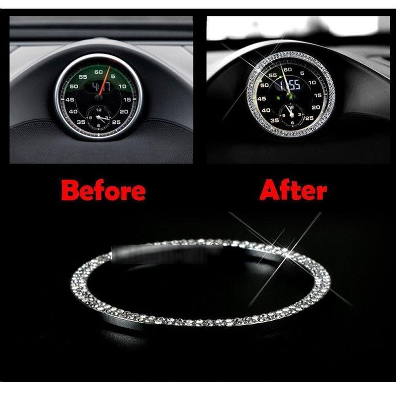 Xotic Tech Luxury Rhinestone Style Interior Console Cover Dashboard Clock Blind Diamond Ring Emblem Stick-On Sticker Universal Fit for Porsche Cayenne 911 Panamera Macan Boxster, Cayman - LeoForward Australia