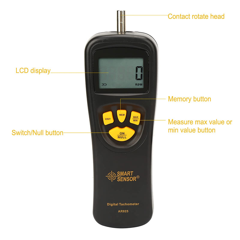  [AUSTRALIA] - Smart Sensor Digital Tachometer, 0.5~19999 Digital Tachometer Contact Speed Digital Photo Tachometer with LCD Backlight, Digital Hand Tachometer