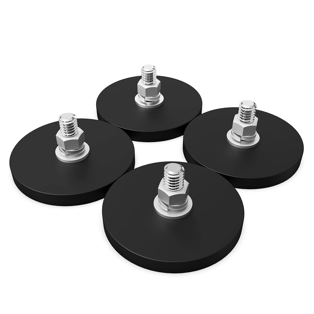  [AUSTRALIA] - TSUTA 4Pcs Rubber Coated Magnets with M6 Threaded Studs and Nuts, Bolt on Magnets, Strong Flag Neodymium Magnet Mount Base with Rubber Coating Non-Slip, Anti-Scratch, for Light Bar and Add Mirrors D43, M6 Black