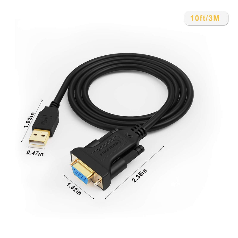  [AUSTRALIA] - USB to RS232 Serial Adapter (FTDI Chip), CableCreation 10 Feet USB to DB9 Female Converter Cable for Windows 10, 8.1, 8, 7, Vista, XP, 2000, Linux and Mac OS X, macOS, 3 Meters / Black 10FT