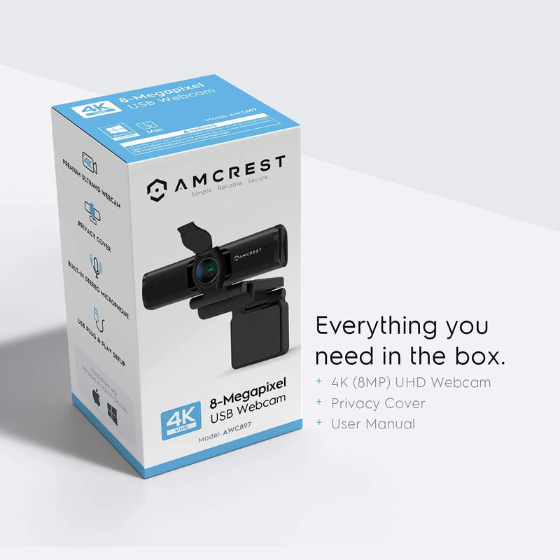  [AUSTRALIA] - Amcrest 4K Webcam w/Microphone & Privacy Cover, Web Cam USB Camera, Computer HD Streaming Webcam for PC Desktop & Laptop w/Mic, Wide Angle Lens & Large Sensor for Superior Low Light (AWC897)
