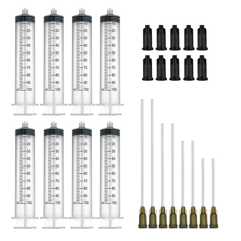  [AUSTRALIA] - 8 Pack 100ml syringes with 14G 4”3” 2”1” blunt tip needles, large plastic syringes for e-liquids, oil or glue applicators, experiments and industrial applications