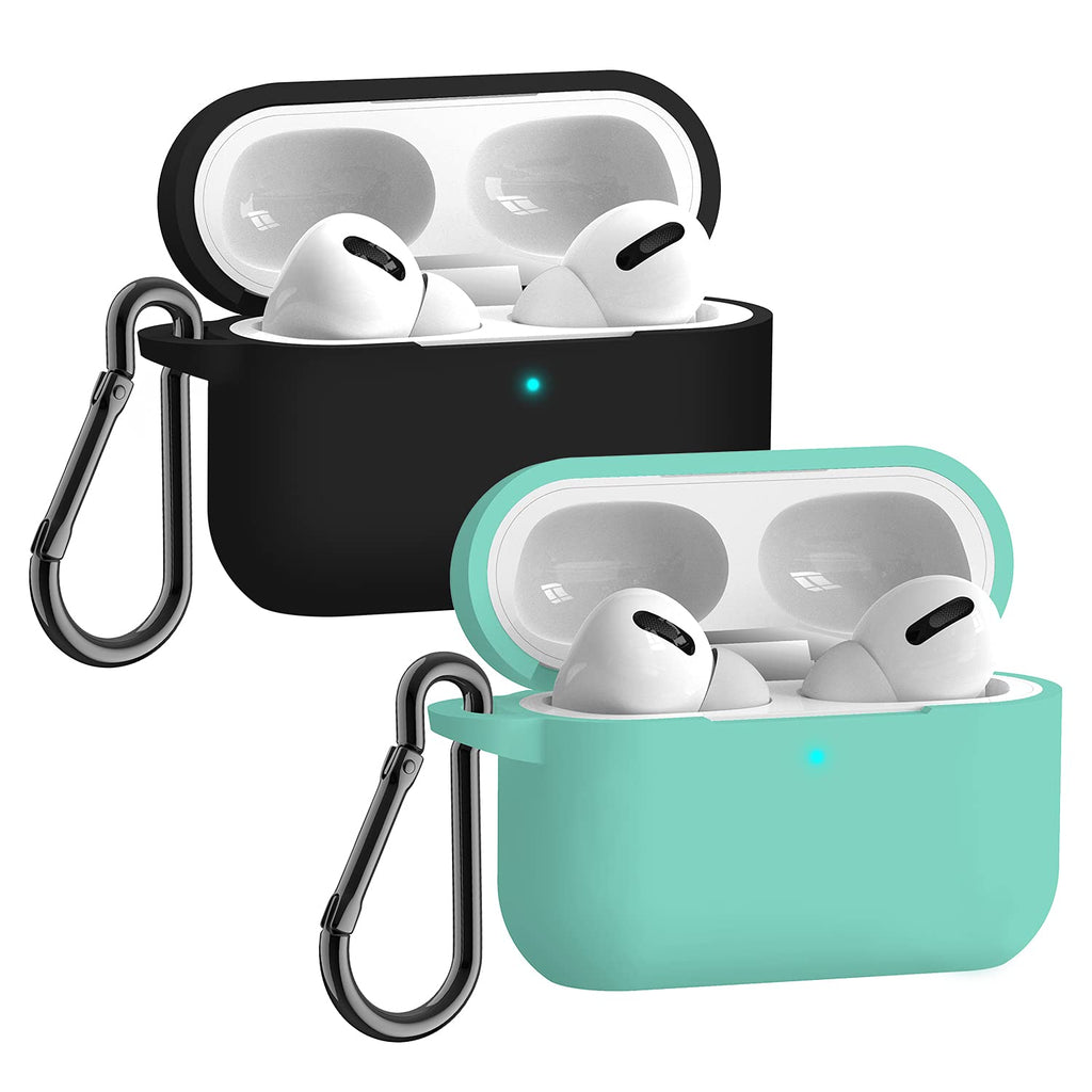  [AUSTRALIA] - Airpods Pro Case,Apple Airpods pro Accessories Kits, [Front LED Visible] 2 Packs Airpods pro Silicone Case,Protective Silicone Cover Skin (Black+Green) Airpods Pro Case Black and Green