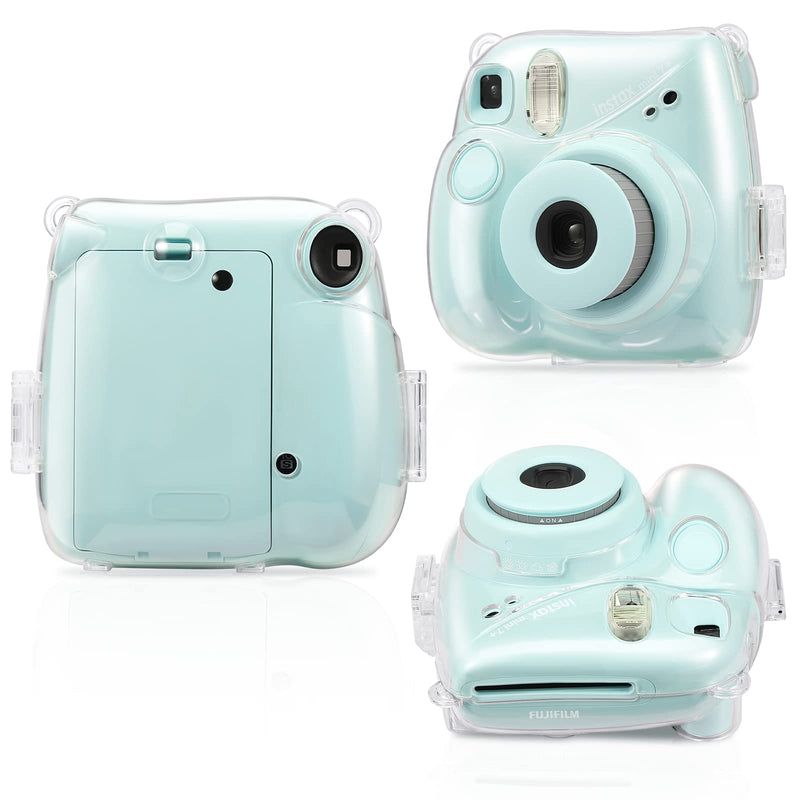  [AUSTRALIA] - Fintie Protective Clear Case for Fujifilm Instax Mini 7+ Instant Film Camera - Crystal Hard PVC Cover with Removable Rainbow Shoulder Strap, Clear