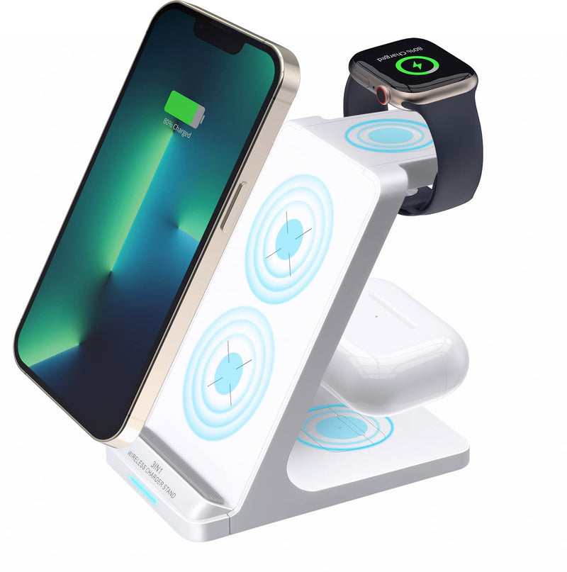  [AUSTRALIA] - Wireless Charging Station, 3 in 1 Fast Wireless Charger Stand for Multiple Devices Apple Watch Series 8 7 6 SE 5 4 3 2, iPhone 14 13 12 11 Pro Max/14 Plus/Mini/X/XS/XS Max/XR/SE, Airpods Pro 2 3