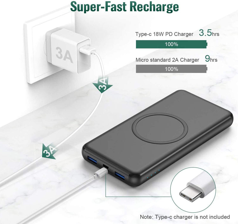  [AUSTRALIA] - Ekrist Wireless Portable Charger Power Bank, PD 26800mAh Quick Cell Phone Wireless Charging, 2 Input+4 Output QC3.0 External Power Delivery USB-C Battery Pack Compatible with iPhone 12/11, Samsung