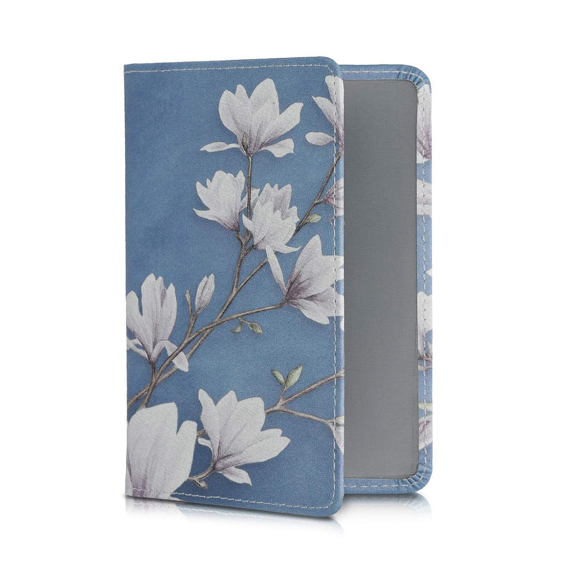  [AUSTRALIA] - kwmobile Registration and Insurance Holder - Car Document Holder for Vehicle Documents and Cards - PU Leather with Design - Magnolias Taupe/White/Blue Grey