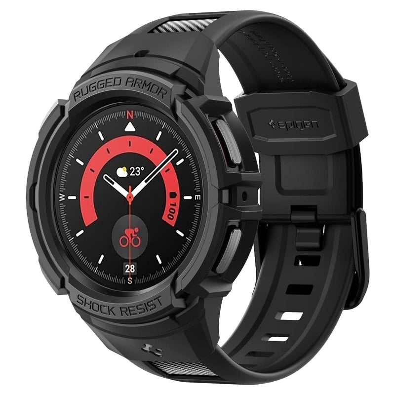  [AUSTRALIA] - Spigen Rugged Armor Pro Designed for Samsung Galaxy Watch5 Pro Band with Case Protector 45mm (2022) - Black