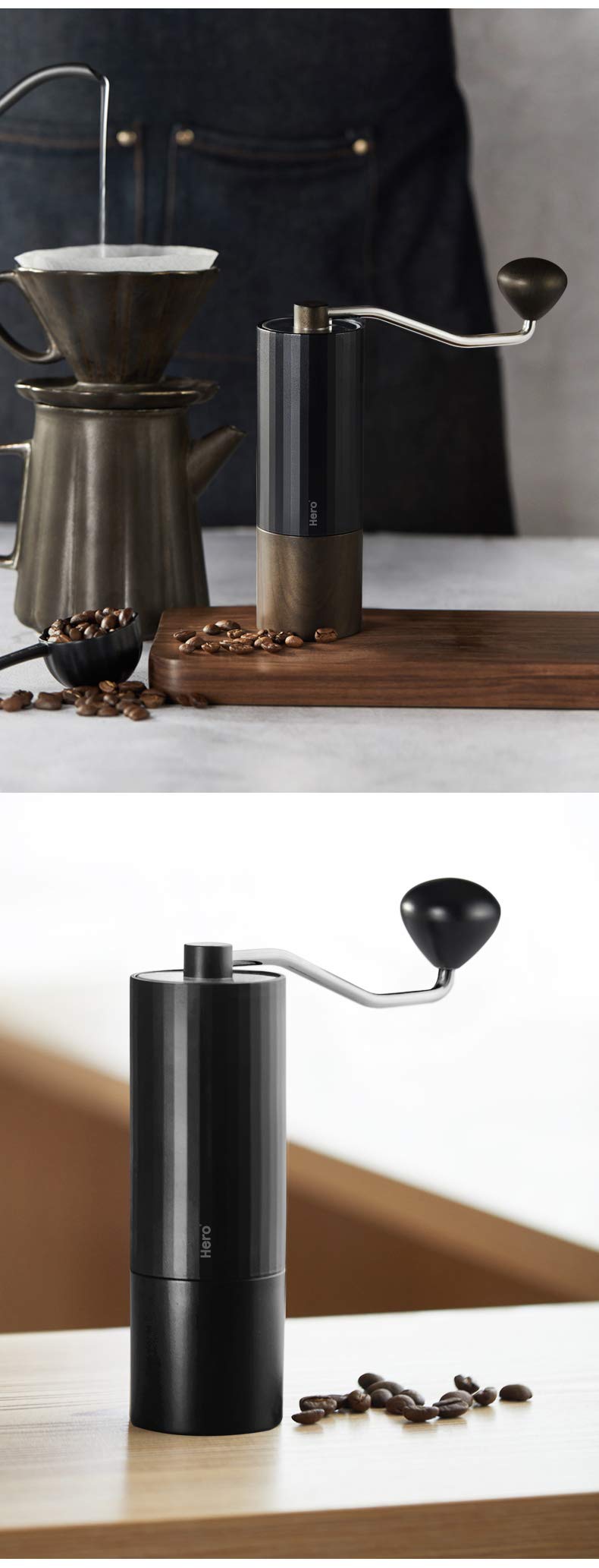  [AUSTRALIA] - HERO Manual Coffee Grinder Stainless Steel Conical Burr Black - ElephantNum Featured