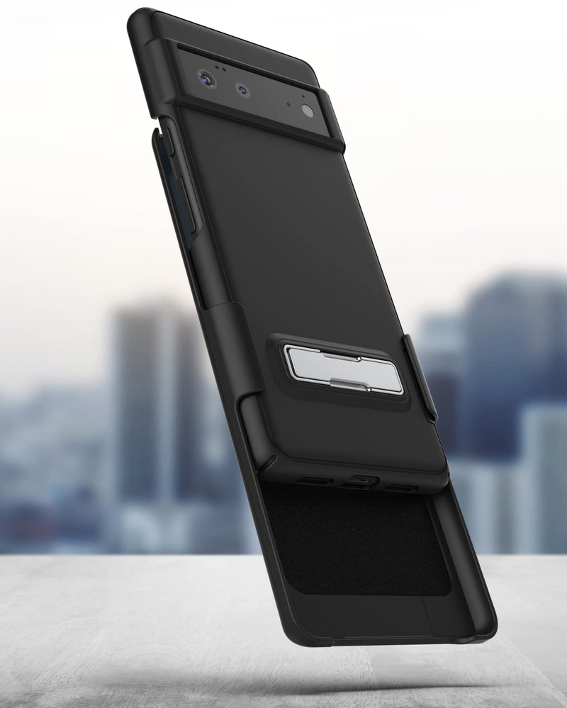  [AUSTRALIA] - Encased Slimline Designed for Google Pixel 6 Belt Clip Case with Kickstand (2021) Ultra Thin Case with Holster (Black)