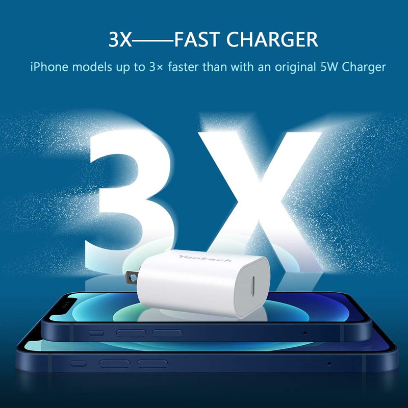  [AUSTRALIA] - USB C Charger, Yootech 20W USB C Wall Charger Block Compatible with iPhone 14/14 Plus/14 Pro Max/13/13 Mini/13 Pro Max/12 Series/11/MagSafe,Galaxy S21/S20,Pixel 4/3,iPad Pro,AirPods Pro and More White