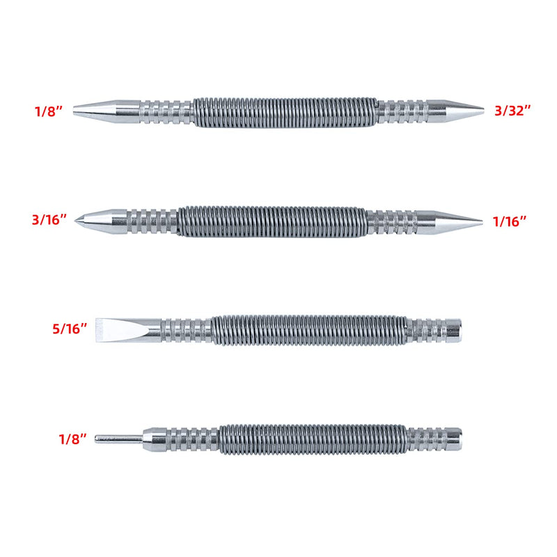  [AUSTRALIA] - BESTNULE 4-Piece Nail Setter Dual Head Nail Set & Dual Head Center Punch & Hammerless Cold Chisel & Hinge Pin Remover Punch Set, Nail Setter Features 1/8-in, 3/32-in, 3/16-in, 1/16-in, 5/16-in, 1/8-in