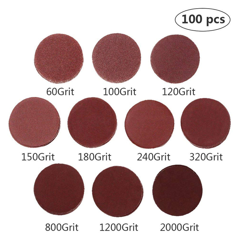  [AUSTRALIA] - AxPower 100pcs 2 inch Sanding Discs Pad Kit for Drill Grinder Rotary Tools with Backer Plate 1/8" Shank Includes 60-2000 Grit Sandpapers