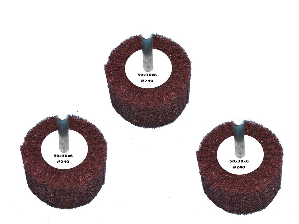  [AUSTRALIA] - 3 pieces of abrasive fleece grain size: 240, 50mmx30mm, 6mm clamping shaft - sanding mop pen, sanding mop, sanding fleece wheel with shaft.