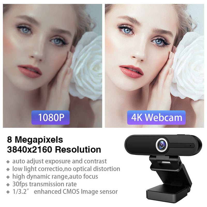  [AUSTRALIA] - 4K Webcam with Microphone,8 Megapixel Web Cam,Ultra HD Web Camera for Computers,Webcam for Laptop Desktop,USB Webcam with Privacy Cover,Pro Streaming Webcam for Video Calling