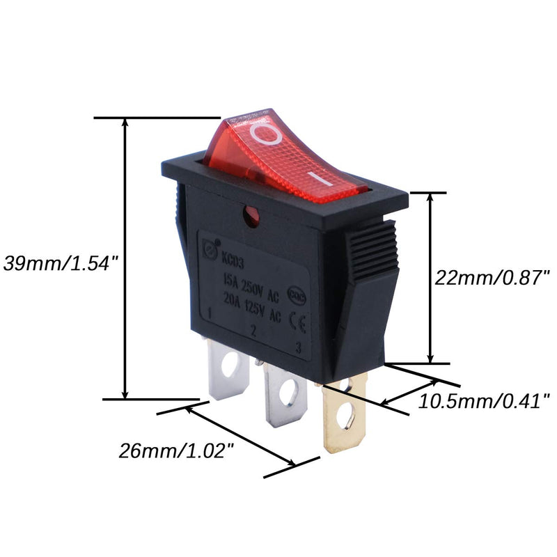mxuteuk 6pcs AC110V Red Light Rocker Switch Illuminated Snap-in Toggle Switch Power SPST ON-Off 3 Pin AC 250V 6A 125V 10A, Use for Household Appliances MXU3-101NR 3 Pin LED Red ON-OFF - LeoForward Australia