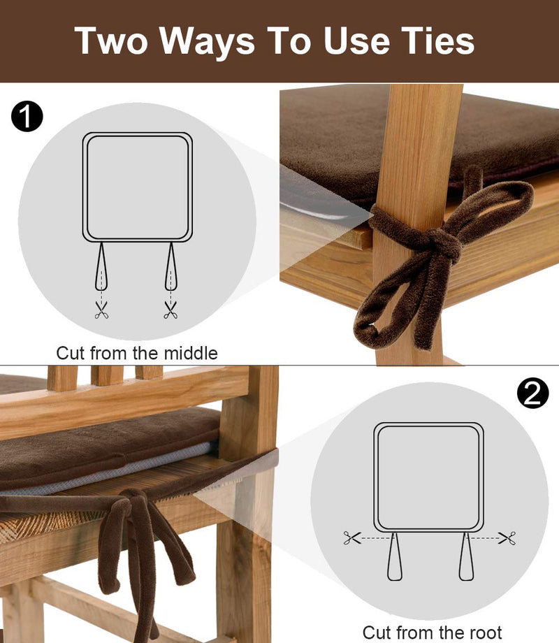  [AUSTRALIA] - Dining Chair Pads,2 Pack Non Slip Memory Foam Kitchen Chair Cushions Pads with Ties and Gripper Backing by Shinnwa(16" Square,Velvet Brown)