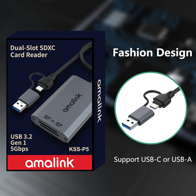  [AUSTRALIA] - SD UHS-II Dual-Slot Card Reader .amalink Dual Slot USB C SD 4.0 Memory Card Reader Adapter .USB 3.2 Gen 1 Workflow Dual-Slot SDHC/SDXC UHS-II