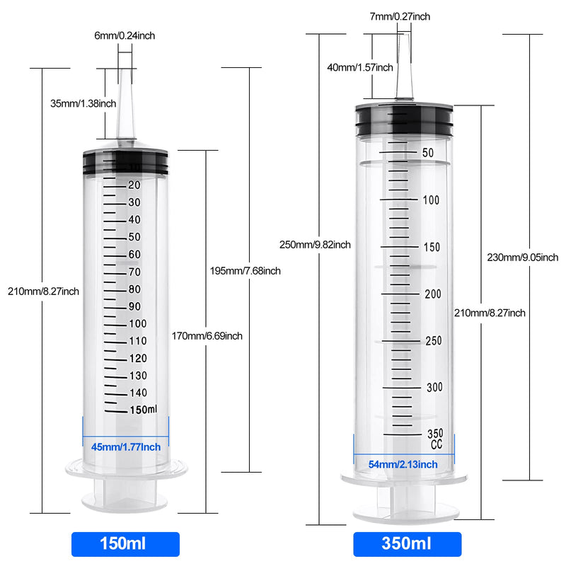  [AUSTRALIA] - Pack of 2 plastic syringes 150 ml + 350 ml syringe with hose, large syringe, dosing syringe, oil syringe, plastic syringe for liquid transfer, syringes for experiments