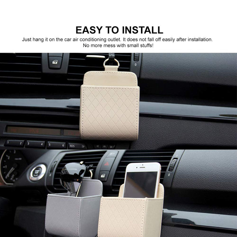  [AUSTRALIA] - RED SHIELD Car Auto Air Vent Leather Tidy Storage Hanging Bag Case Organizer for Keys, Coin, Cell Phone & Glasses. Universal Vehicle Small Bucket with Hook. Keep Your Car Clean & Organized. [Beige] Beige