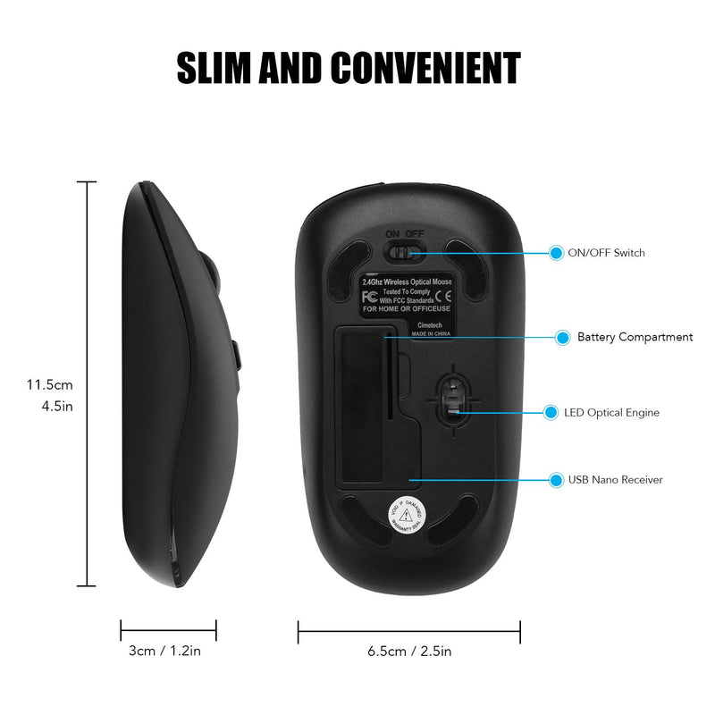  [AUSTRALIA] - Wireless Computer Mouse, cimetech 2.4G Slim Cordless Mouse Less Noise for Laptop Ergonomic Optical with Nano Receiver USB Mouse for Laptop, Deskbtop, MacBook (BAT Black) BAT Black