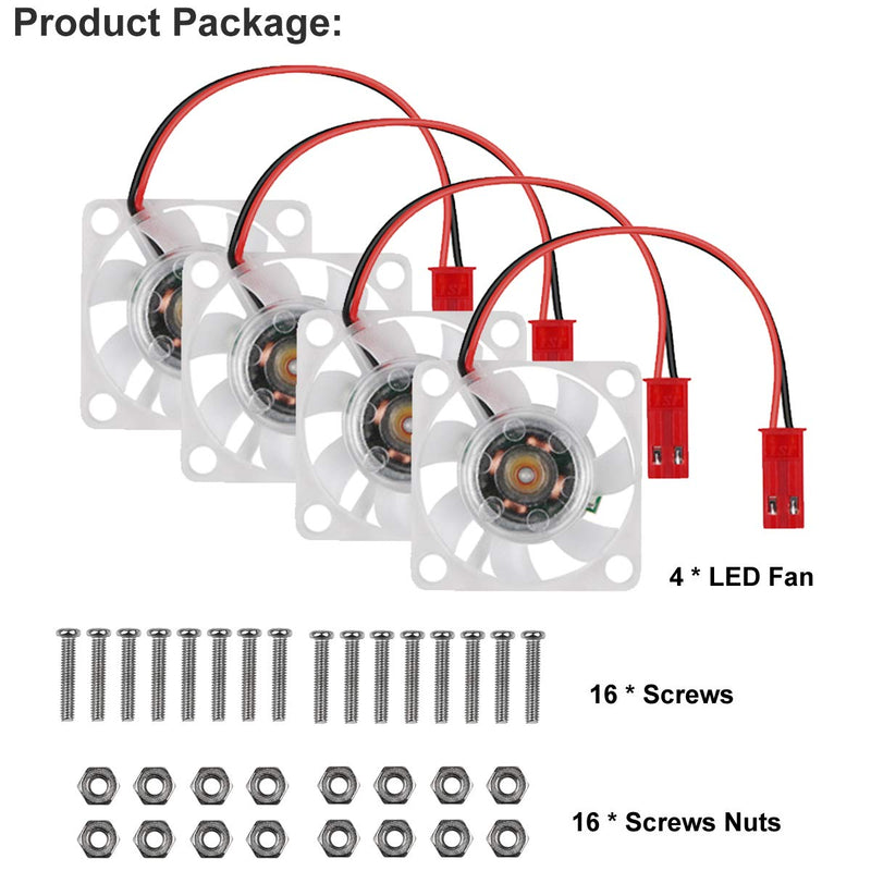  [AUSTRALIA] - MakerFocus 4pcs Raspberry Pi 4 Fan Raspberry Pi Cooling Fan Brushless CPU Quiet LED Cooling Fan DC5V 30mm 30mm Fan Silent Cooler Radiator for Raspberry Pi 4 Model B, Raspberry Pi 3B+ 3B 2B+ Transparent