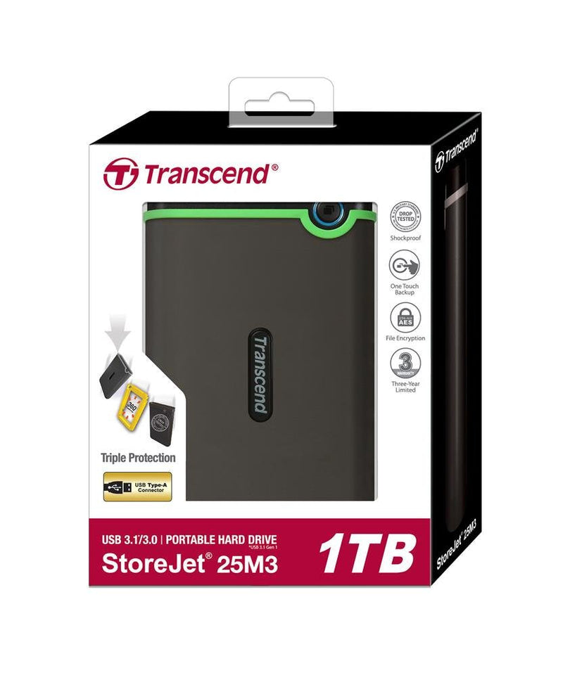  [AUSTRALIA] - Transcend 1 TB StoreJet M3 Military Drop Tested USB 3.0 External Hard Drive Grey 1TB Standard