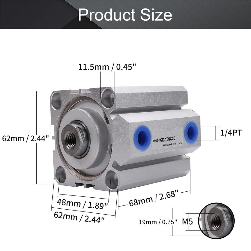  [AUSTRALIA] - Othmro SDA50 x 40 Sealing Thin Air Cylinder Pneumatic Air Cylinders, 50mm/1.97inch Bore 40mm/1.57inch Stroke Aluminium Alloy Pneumatic Components for Pneumatic and Hydraulic Systems 1pcs SDA50x40