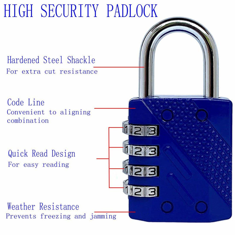  [AUSTRALIA] - ZPLIUST Combination Locks Resettable 4-Digit Outdoor Waterproof Padlock for Gym, School Locker, Fence, Toolbox, Gate, Hasp Storage Lock (Black & Blue 2 Pack) Black & Blue