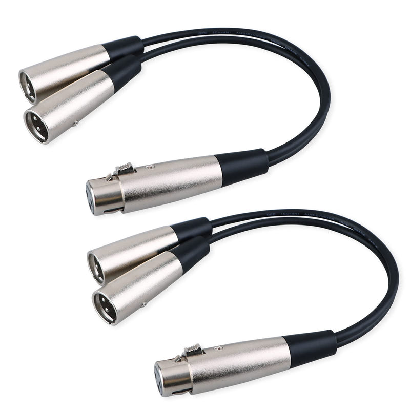  [AUSTRALIA] - HOSONGIN XLR Splitter Cable 2 Pack, 3Pin XLR Female to 2 XLR Male Y Cable Balanced Microphone Splitter Cord Audio Adaptor, Length 12 inch XLR1F-XLR2M