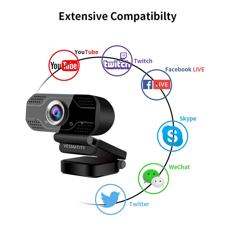  [AUSTRALIA] - 1080P Webcam with Microphone - VESMATITY Cameras with Privacy Shutter Streaming Webcam with Flexible Rotable Wide Angle Webcam Desktop for Streaming/Video Calling Recording/Meeting/Online Teaching