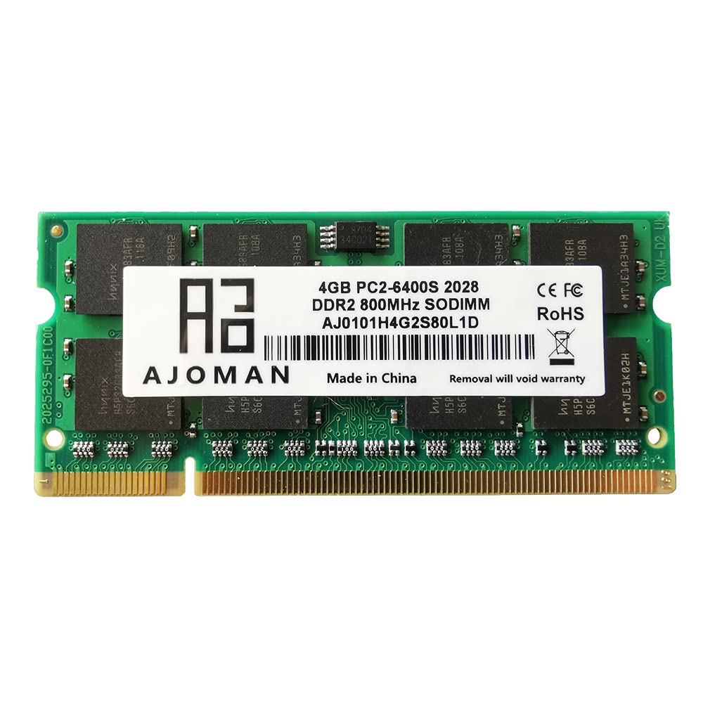  [AUSTRALIA] - AJOMAN 4GB PC2-6400S DDR2 800Mhz SoDIMM Laptop RAM Non-ECC Unbuffered Notebook Memory 1.8V 200PIN (Single) Single