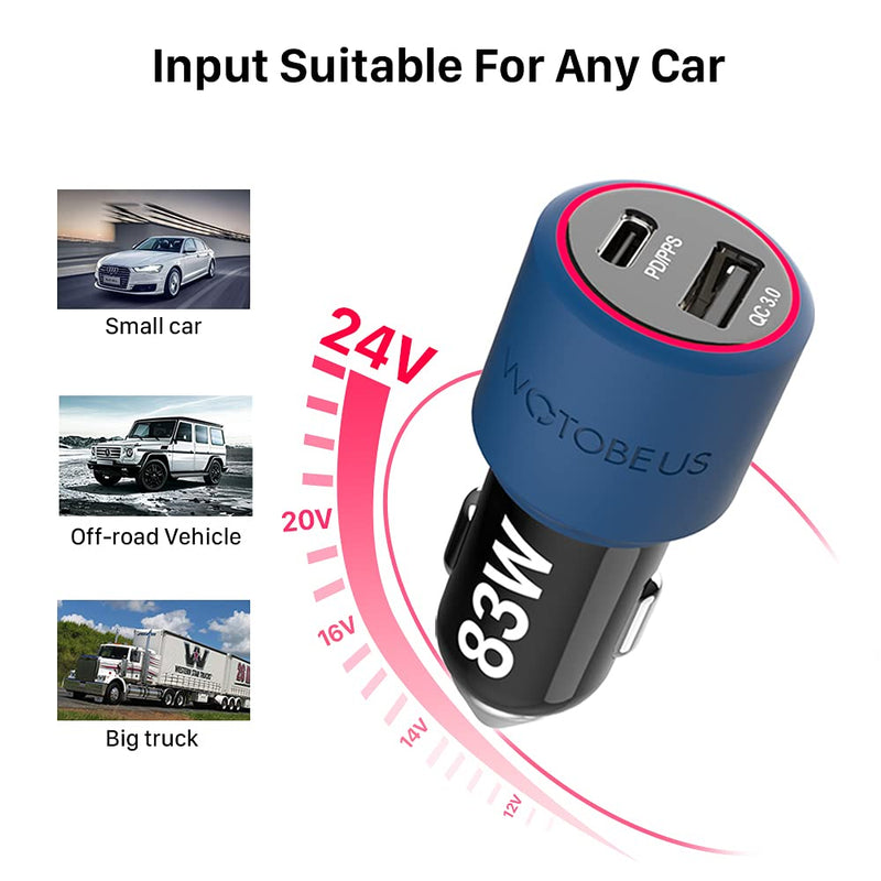  [AUSTRALIA] - WOTOBEUS 83W USB C Car Charger Adapter, PD 65W PPS 45W+USB-A 18W Super Fast Charging Type-C Cigarette Lighter for iPhone 14 13 Pro Plus Max Samsung Galaxy S23/22/21 Ultra iPad MacBook Laptop Pixel