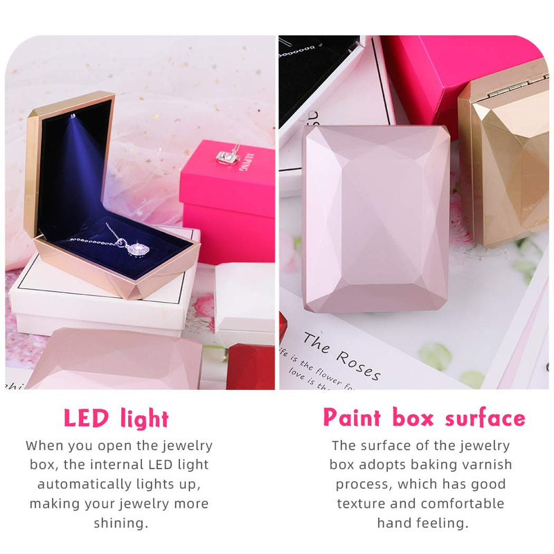  [AUSTRALIA] - iSuperb LED Pendant Necklace Box Bracelet Box Couple Jewelry Gift Boxes Case Small Jewelry Display for Proposal Engagement Wedding Valentine's Day (Golden) Golden