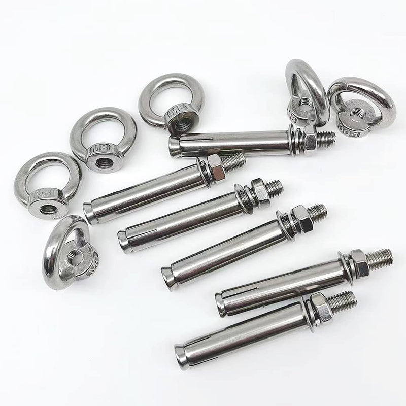  [AUSTRALIA] - 6Pack 304 Stainless Steel Expansion Bolt M6x80mm with Eyebolt Fastener Wall Concrete Brick Expansion Screw Closed Hook Anchor Bolt M6x80