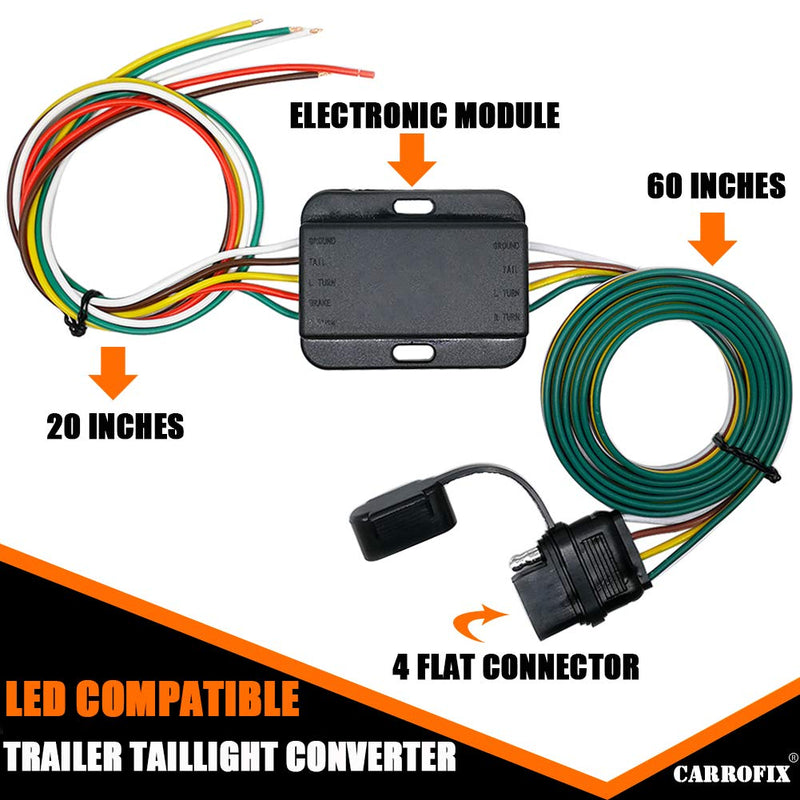  [AUSTRALIA] - CARROFIX LED Compatible Taillight Converter with 20" Inches Leads and 60" Inches 4-Wire Flat Extension Vehicle End Connector