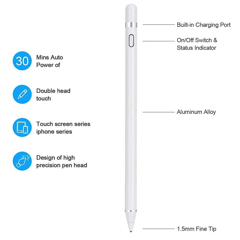 Active Stylus Pencil Compatible for Apple,Stylus Pens for Touch Screens, Capacitive Pencil for Kid Student Drawing, Writing,High Sensitivity,for Touch Screen Devices Tablet,Smartphone (White) White - LeoForward Australia