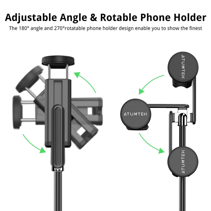  [AUSTRALIA] - ATUMTEK Bluetooth Selfie Stick Tripod, Extendable 3 in 1 Aluminum Selfie Stick with Wireless Remote and Tripod Stand 270 Rotation for iPhone 13/12/11 Pro/XS Max/XS/XR/X, Samsung and Smartphone Black