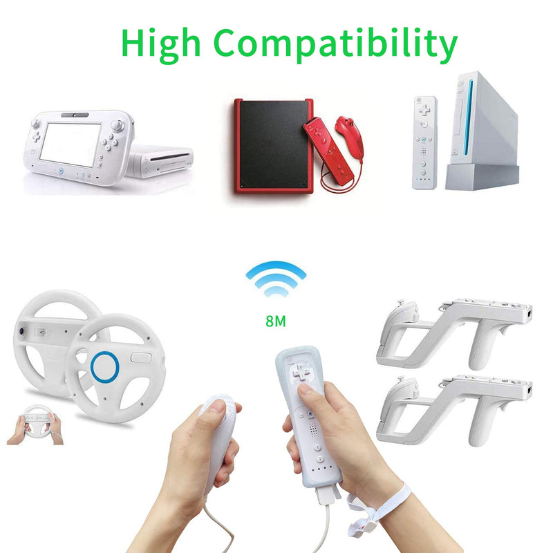  [AUSTRALIA] - NC Remote Controller and Nunchuck Joystick Replacement for Wii Remote Controller,Compatible with Nintendo Wii/Wii U,Built in 3-axis Motion Sensor with Silicone Case and Wrist Strap (White 1set) White 1set