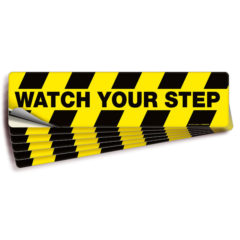  [AUSTRALIA] - Watch Your Step Floor Decals Stickers – 6 Pack 20x5 Inch - Premium Self-Adhesive Vinyl, Laminated Anti-Slip, Water Resistance, Sticker Indoor & Outdoor LargeFld