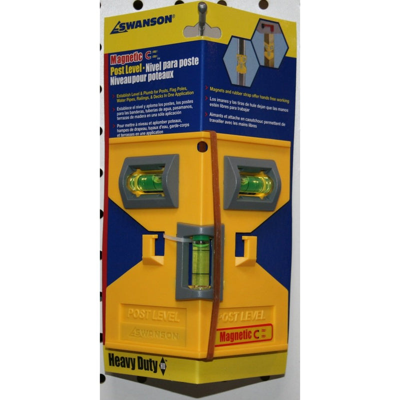  [AUSTRALIA] - Swanson Tool Co PL001M Magnetic Post Level, Yellow, Includes Elastic Loop for Hands-Free Work Yellow, Composite material
